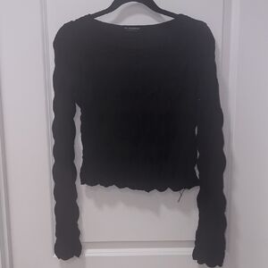See You Monday Black Textured Long Sleeve Blouse